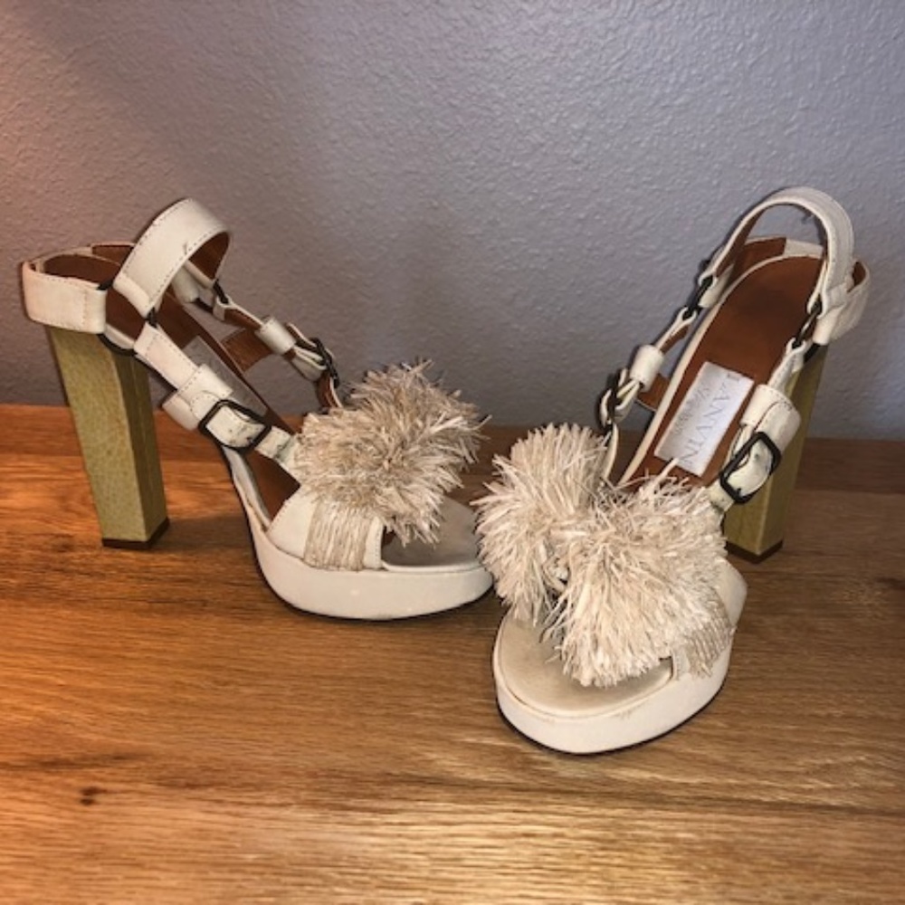 Lanvin Raffia Pom Pom 5" heels